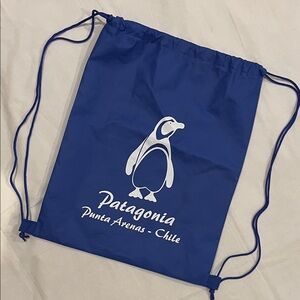 Patagonia Royal Blue Drawstring Backpack with White Penguin Graphic